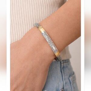 Brighton Venezia 2-Tone Bangle Silver & Gold Scroll Bracelet